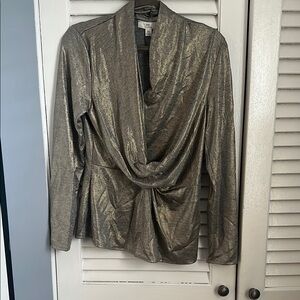 H by Halston Gold Long Sleeve Wrap Blouse